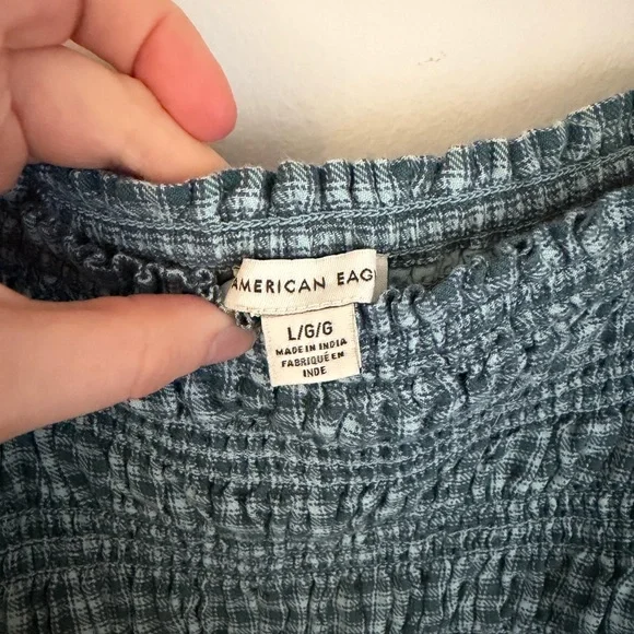 American Eagle Outfitters Blue/ Green Gingham Smocked Dress - Picture 3 of 5